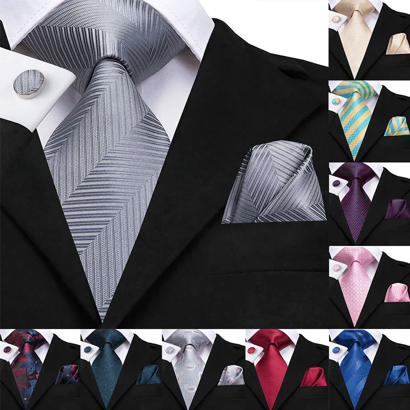 C 3176 Шелковый тканый мужской галстук Серый Серебряный Новый Полосатый однотонный