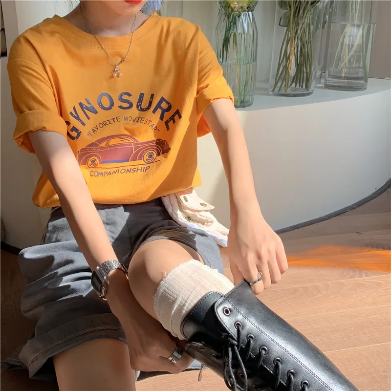 

Женские эстетический Harajuku с коротким рукавом Милая футболка с круглым вырезом топ размера плюс женская футболка ClothingWomen: свободная женская ...