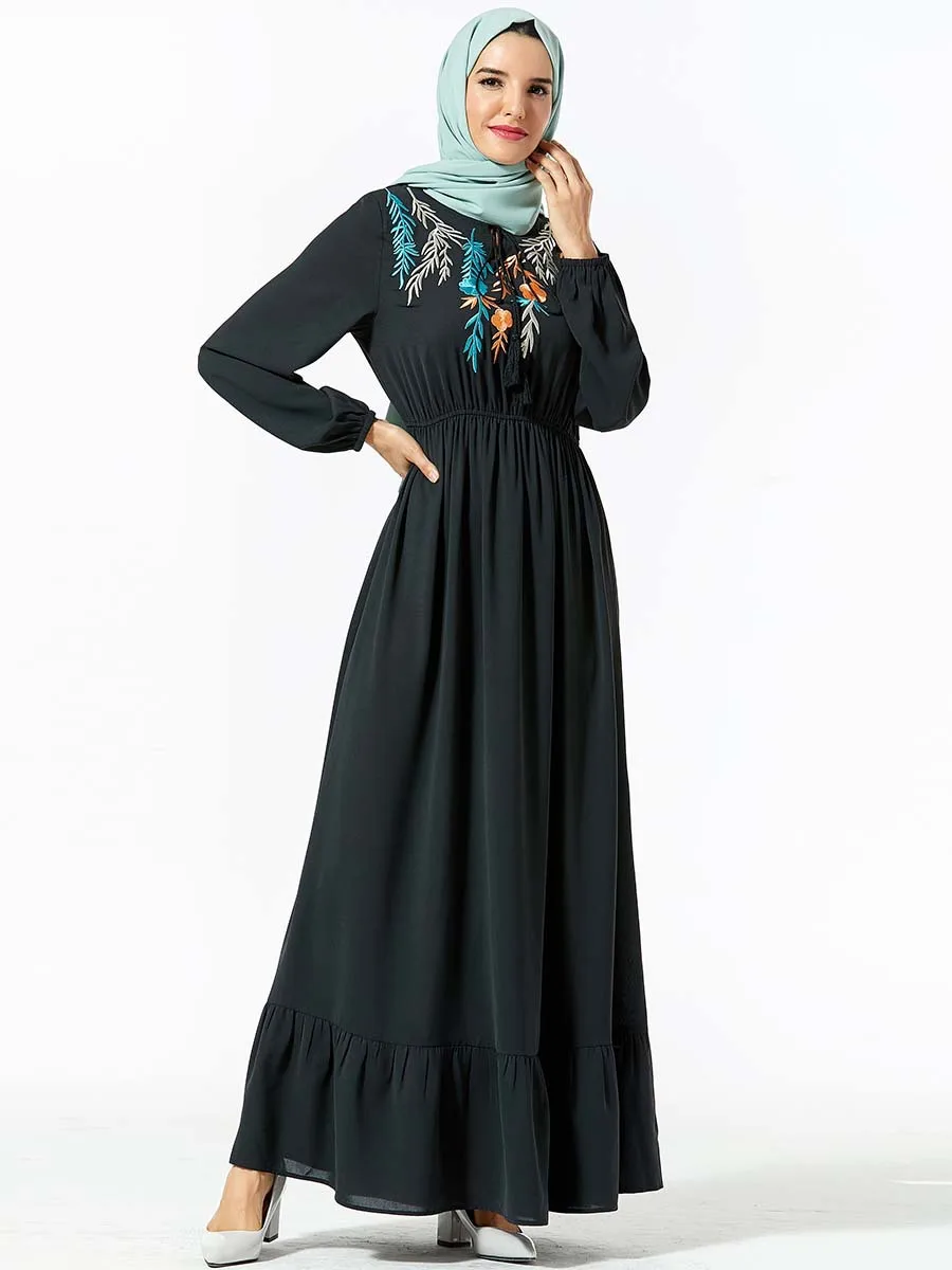 Мусульманское женское платье с длинным рукавом Дубайский хиджаб золотистое