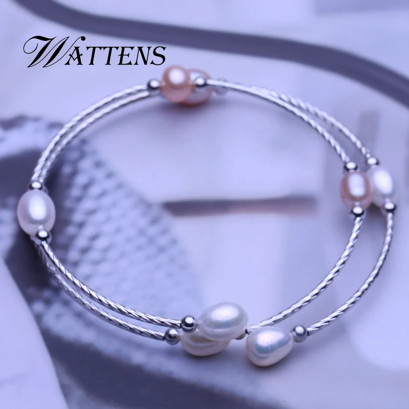 Женский браслет с натуральным пресноводным жемчугом двухслойный многоцветный