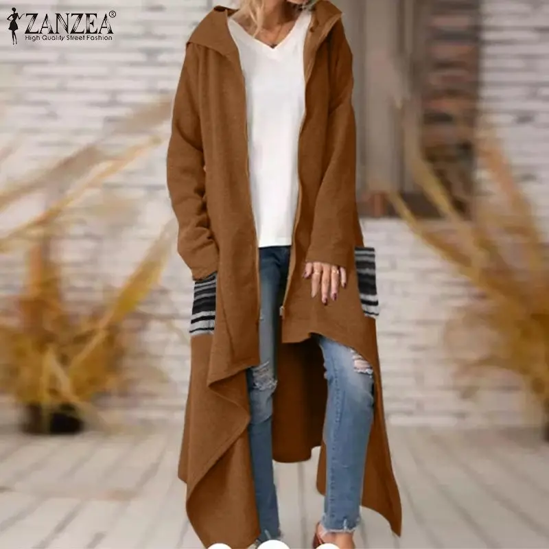 

ZANZEA Women Asymmetrical Sweatshirts Coats Jackets 2022 Spring Autumn Long Sleeve Zip Up Outwear Casual Solid Loose Trench Coat