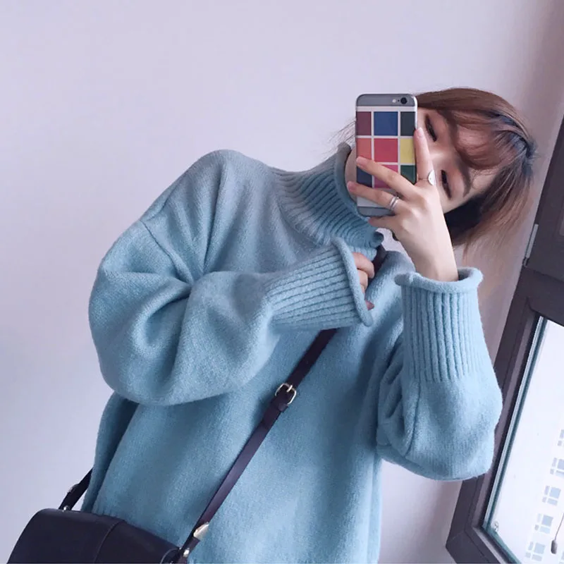 KINOMI осенне-зимний женский свитер с длинным рукавом модный высоким воротом