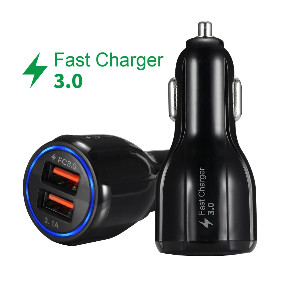 Автомобильное зарядное устройство с двумя USB выходами мощность QC3.0 3 1 А быстрая