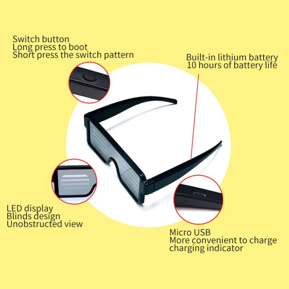 Управление приложением Bluetooth светодиодные очки для вечеринок индивидуальные языки USB зарядка сверкающий светящийся очки Рождественские концертные солнцезащитные очки