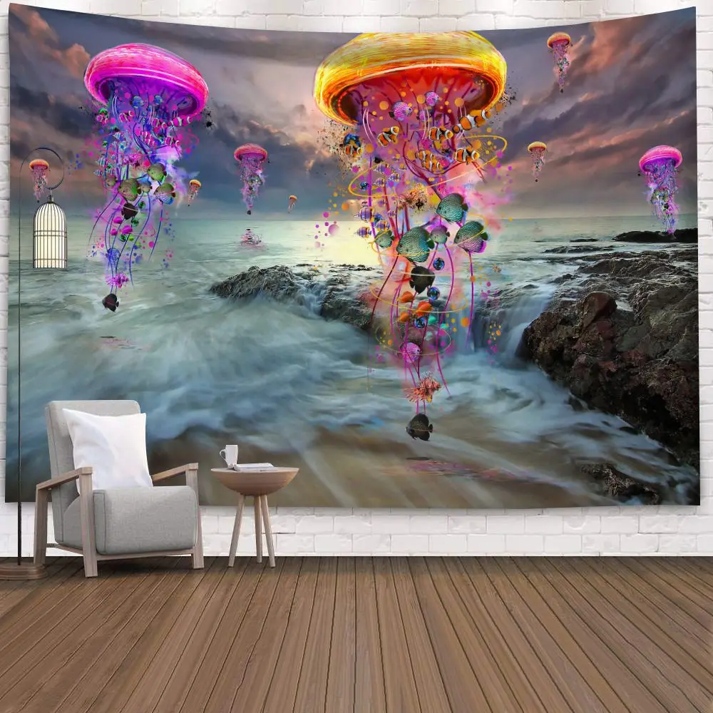Aggcual Цвет Медузы психоделический гобелен декоративное фоновое полотно для