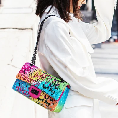 Брендовая Высококачественная дизайнерская сумка на плечо с рисунком граффити из