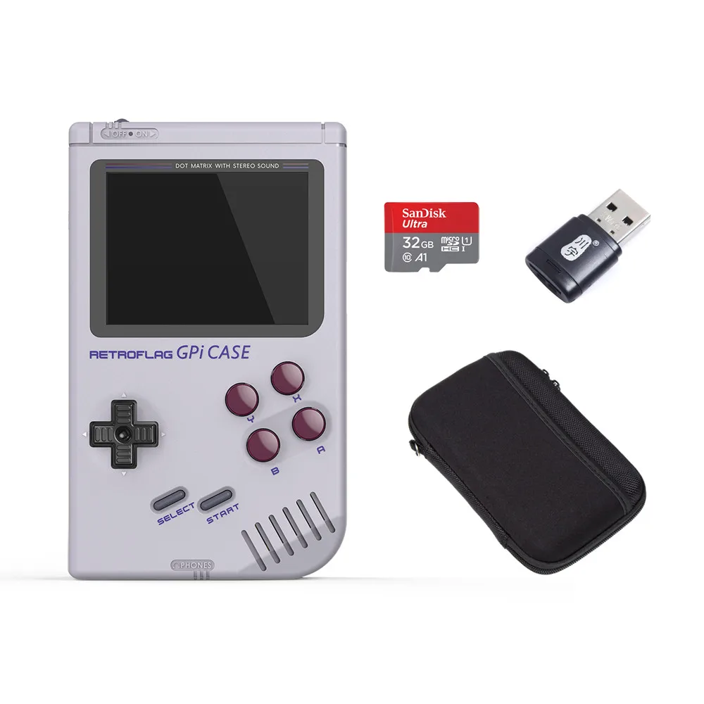 Case with 32G Bag Чехол Retroflag GPi для Raspberry Pi Zero или Zero W с безопасным выключением портативной игровой консоли, Предустановленная 7000+ игр - Цвет: Case with 32G Bag