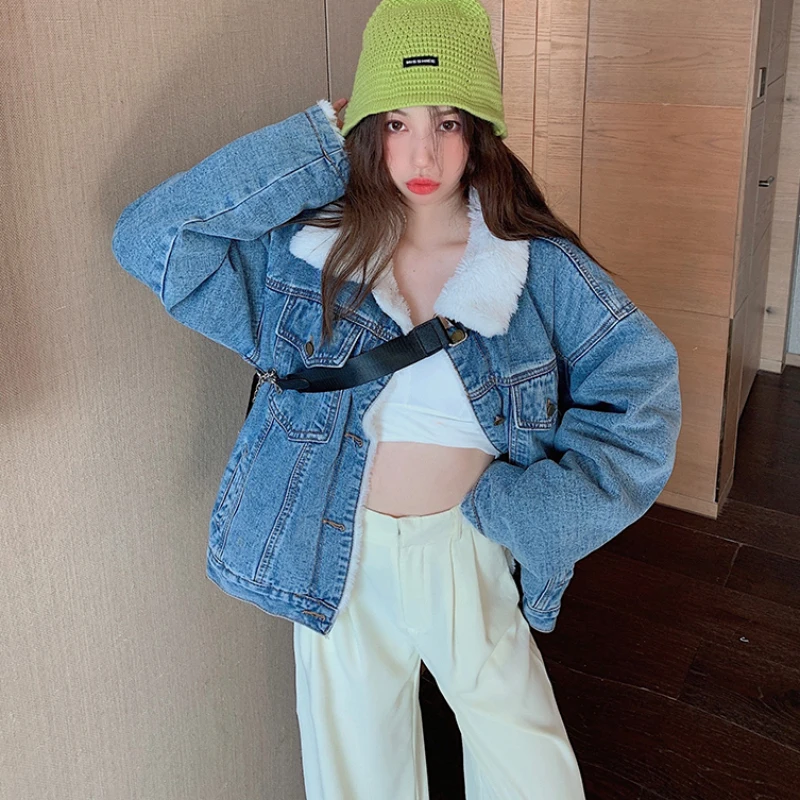 Женская джинсовая куртка-карго JMPRS Короткая свободная куртка с бархатной