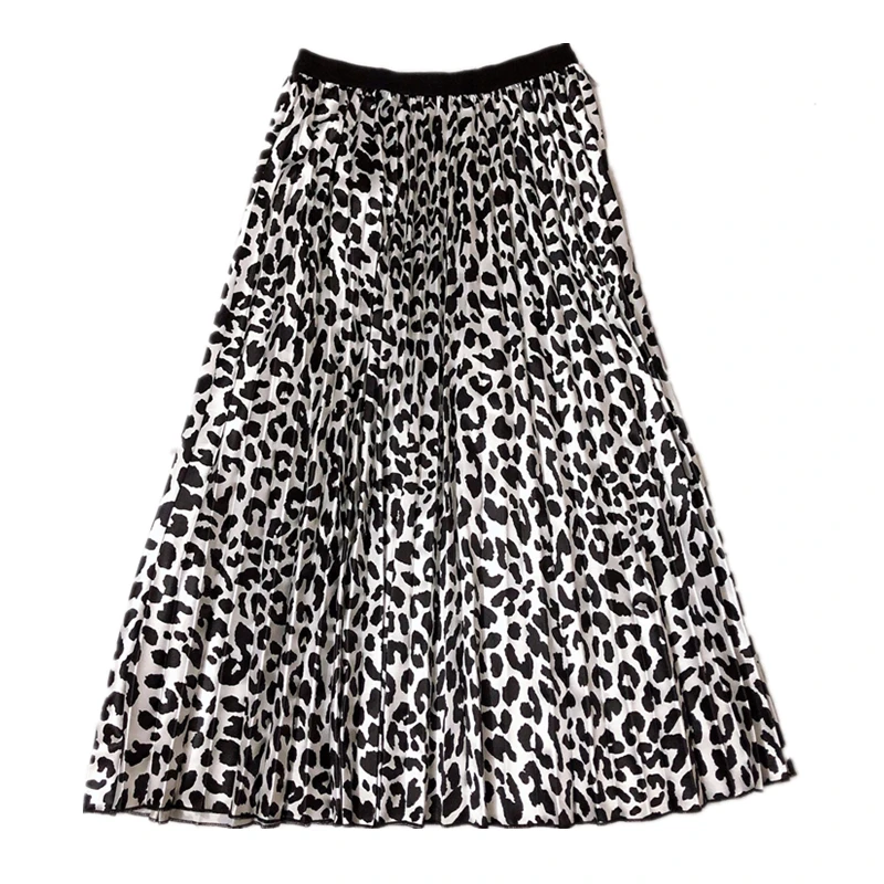 Leopard Pattern REALEFT/Новинка, женские элегантные гофрированные длинные юбки с леопардовым узором, высокая талия, Harajuku, Тюлевая юбка трапециевидной формы до середины икры, женские юбки - Color: Leopard Pattern