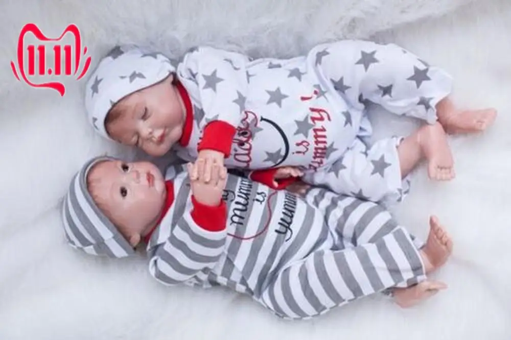 2 PCS Handmade Reborn Twins Baby Dolls Boy+Girl 22'' Soft Silicone Likelife Toys | Игрушки и хобби