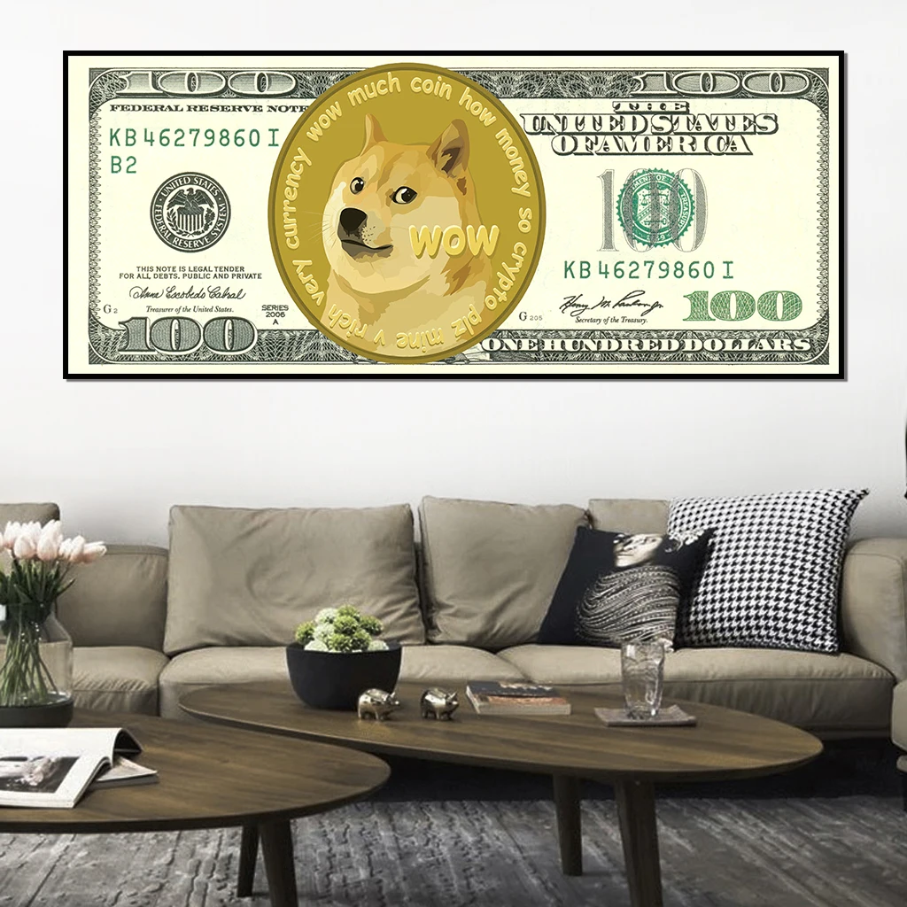 

Funny Dogecoin Dollar Art Painting Wall Art Pictures Living Room Decor Poster and Prints Canvas Painting Wall Decor