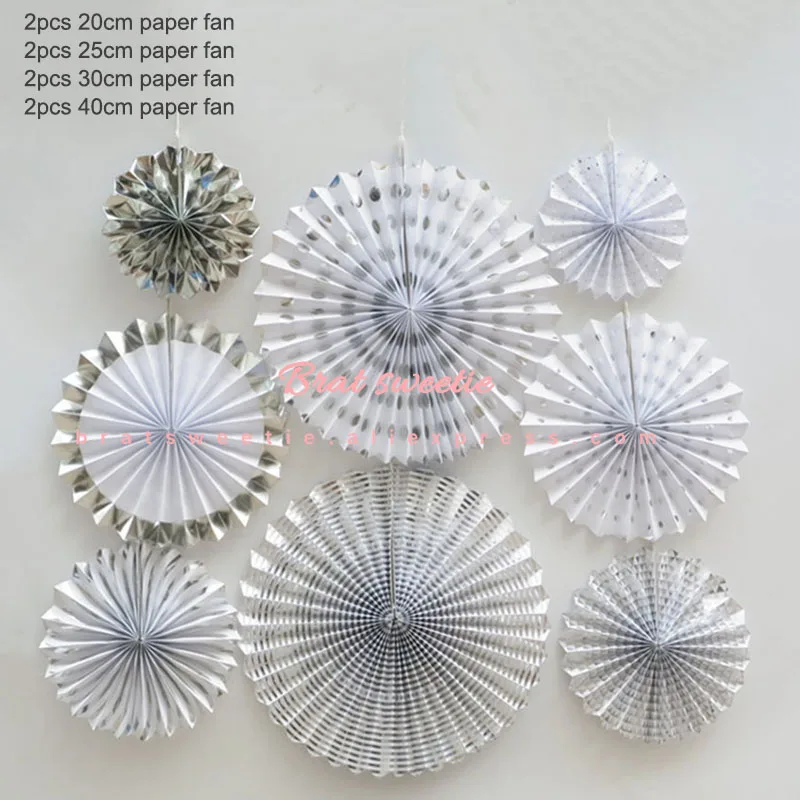 8pcs silver paperfan Металлическая Серебряная одноразовая посуда бумажные соломинки тарелки Свадебные Рождественские украшения на день рождения принадлежности для взрослых - Цвет: 8pcs silver paperfan
