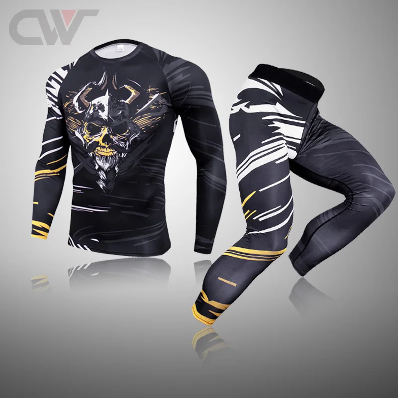 

Winter Sports Thermal Underwear Men Warm First Layer Man Undrewear Set 3D printing Compression Quick Drying Long Johns