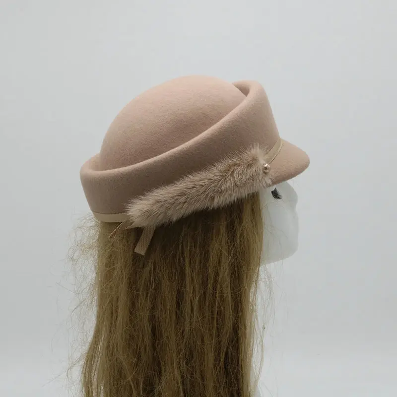 

autumn winter wool Celebrity party Mink hair decoration lady beret hat women Leisure painter hat