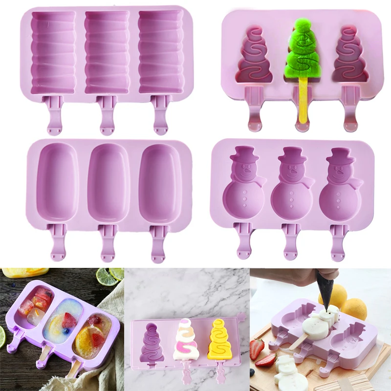 

Silicone Ice Cream Mold Reusable Ice Cubes Tray Freeze Popsicle Mold Christmas Decor DIY Ice Cream Maker Tool With 50 Wood Stick