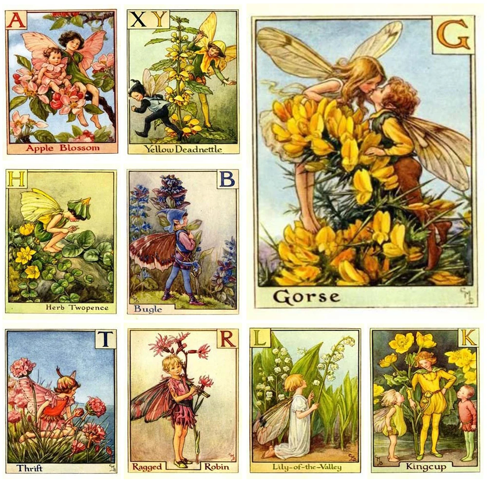 

Vintage Gorse Kids Fairy Flowers Nordic Poster Wall Art Canvas Painting Wall Pictures For Living Room Home Decor Unframed