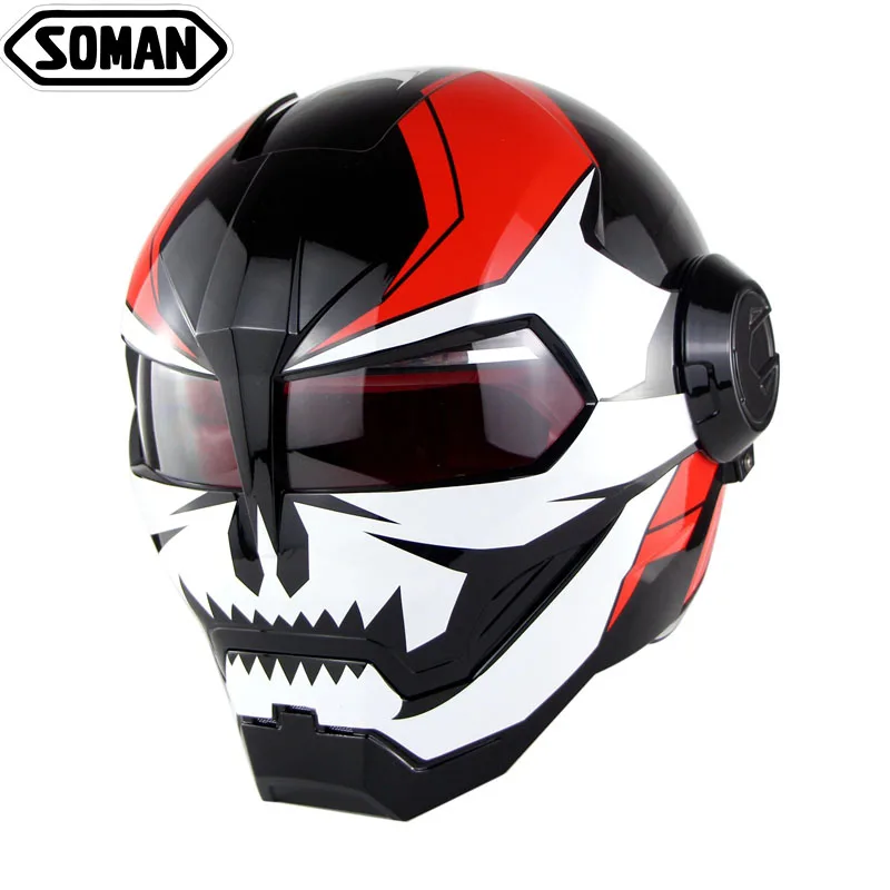 Железный человек Шлем Мото шлем персонализированный каск флип-ап Verspa Ironman череп