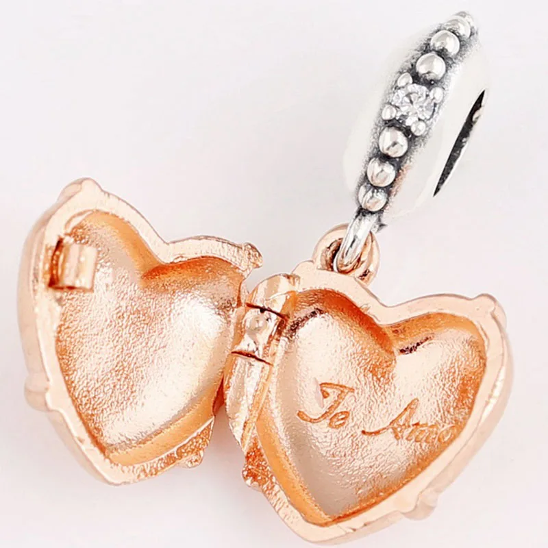 

Original 925 Sterling Silver Charm Rose Gold Heart Shape Openable Pendant Fit Pandora Women Bracelet & Necklace Diy Jewelry