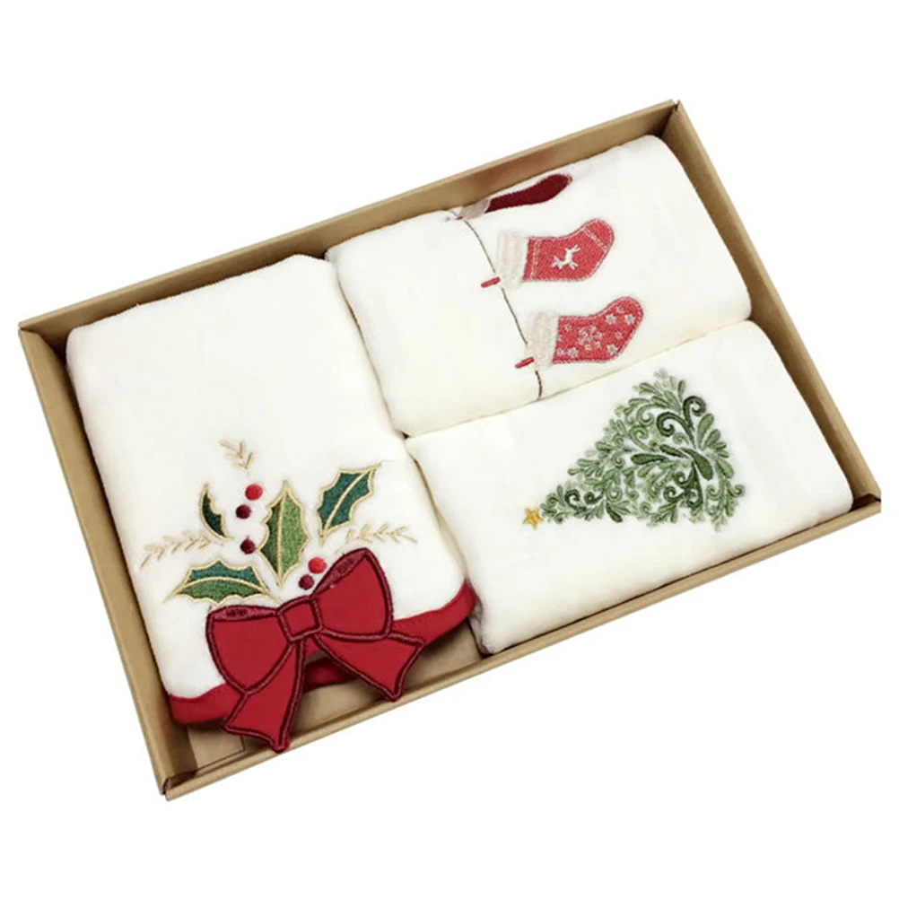 

3PCS 60x36x0.3 CM Christmas Hand Towels Washcloth Pure Cotton Bathroom Christmas Kitchen Towels Basin Towels