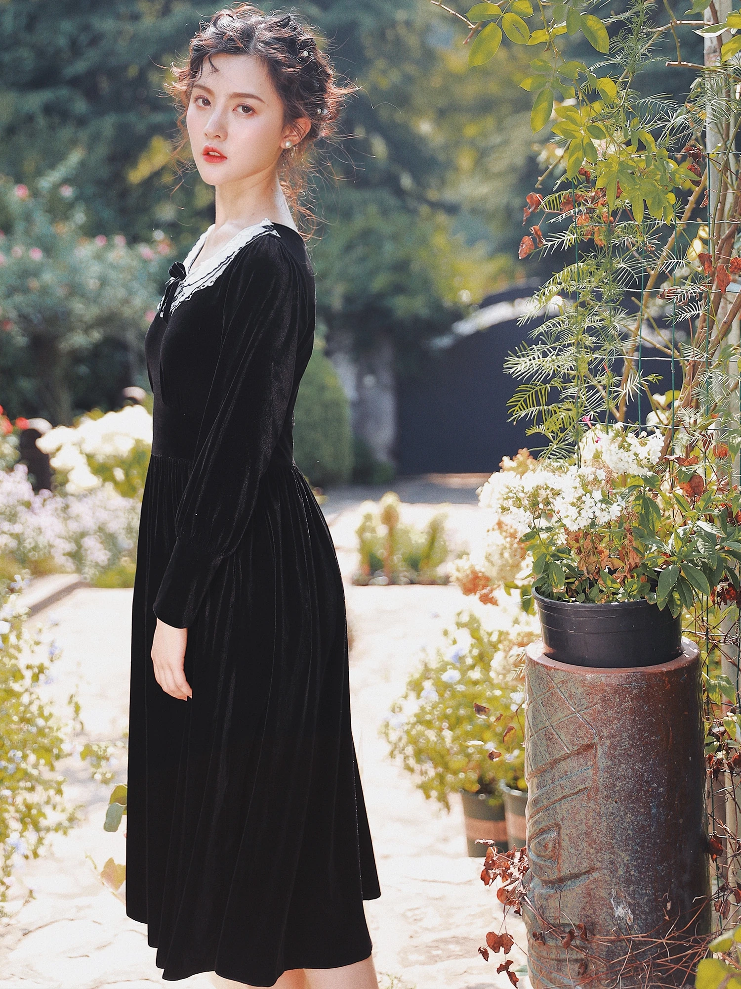 2019 Новое модное женское платье с длинным рукавом темперамент Тонкий ретро