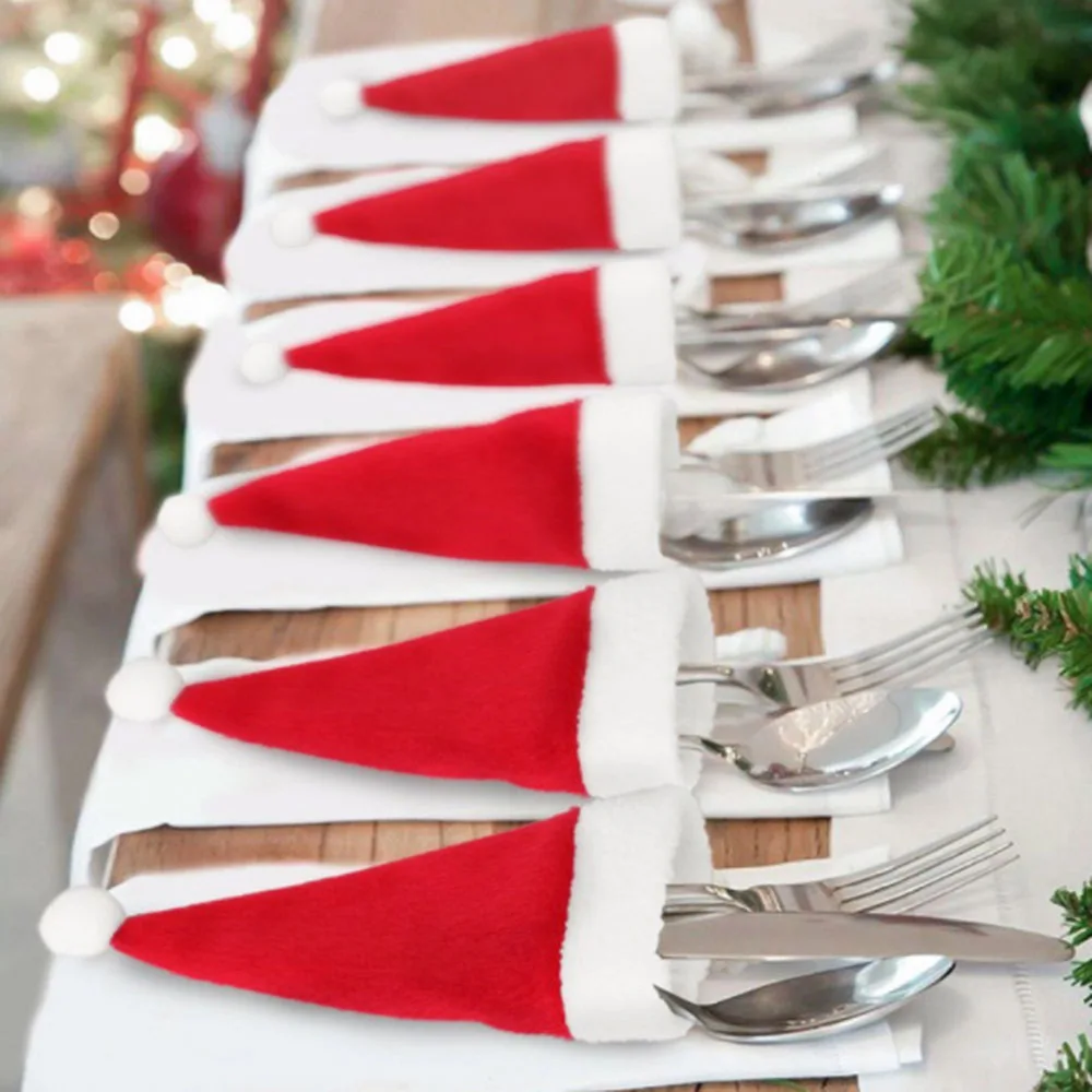 

Christmas Decorative Tableware Caps Cutlery Holder Knife Fork Set Spoon Pocket Christmas Decor Bag