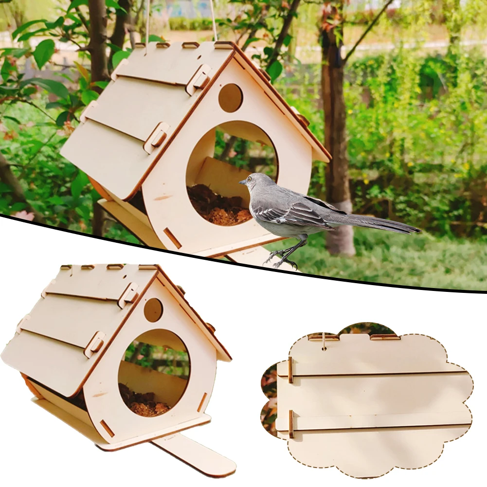 

Hanging Wooden Bird Feeder DIY Assembled Garden Decoration Wild Outdoor Bird Cage Feeder Garden Pendant Bird House Feeder Garden