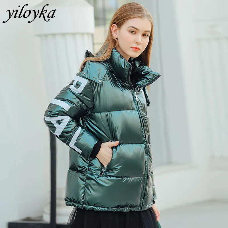 Женский пуховик из хлопка зимняя Глянцевая парка с капюшоном верхняя одежда