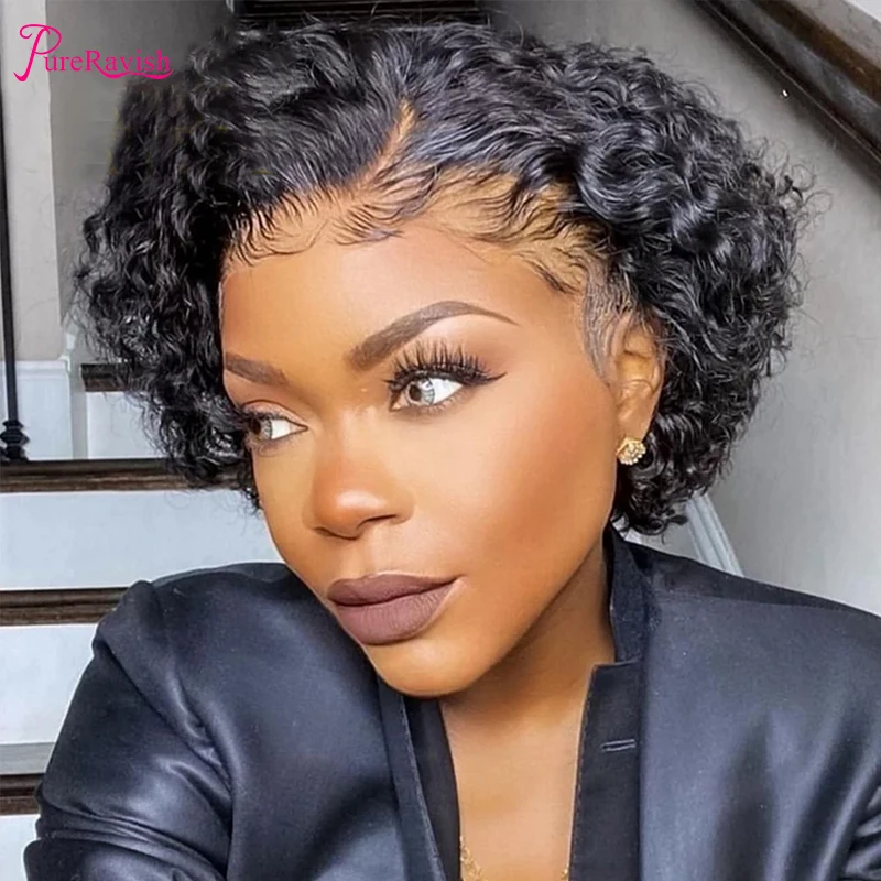 Short Pixie Cut Lace Front Human Hair Wigs For Black Women 150% Density Pre Plucked Curly Fronta Wig Brazilian Remy Hair Wigs