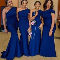 cheap royal blue one shoulder mermaid bridesmaid dresses plus size african country wedding guest gowns maid of honor dress