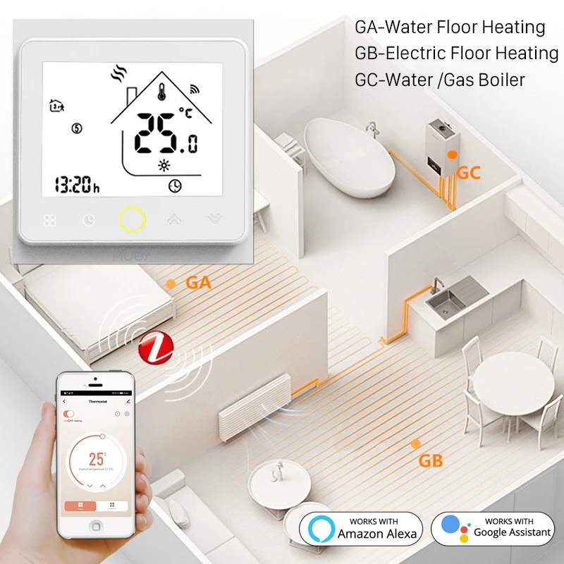 

ZigBee Smart Thermostat Water/Electric Floor Heating Water/Gas Boiler Programmable Temperature Controller Voice Remote Control