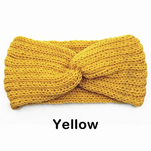 Yellow Зимняя теплая вязаная повязка на голову для женщин, шерстяная повязка на голову с вязаным узлом, тюрбан, повязка на голову для ушей, теплые повязки на голову, женские аксессуары для волос - Цвет: Yellow