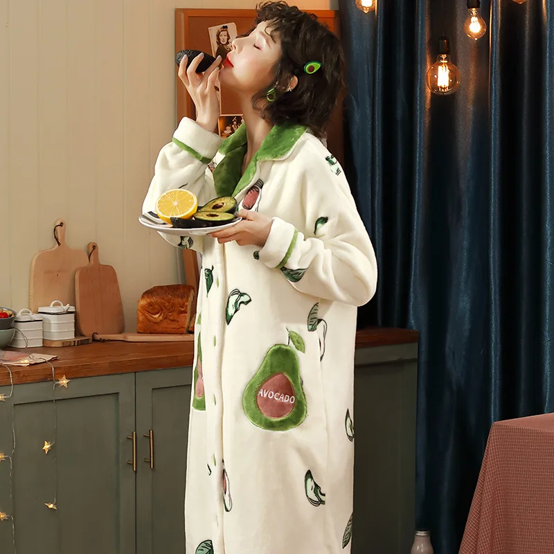 

Autumn Winter Women's Flannel Nightgown Korean Thickening Homewear Pajamas Cardigan Hooded Bathrobe sexy sleepwear bath robe