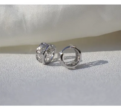 1 pair silver 8.5mm Серьги из стерлингового серебра 925 пробы, модные, индивидуальный дизайн, полый, сетчатый, тканый, крест, круг, кольцо для ушей, кость, пряжка, для девушек, серебряные серьги jewe - Окраска металла: 1 pair silver 8.5mm