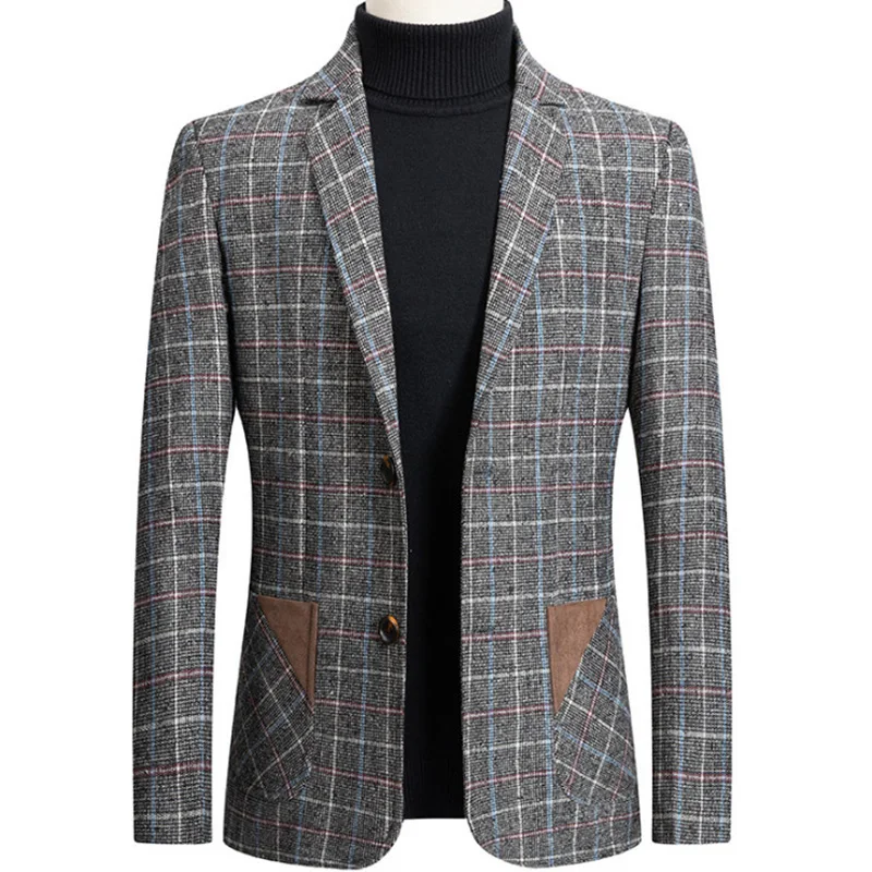 

Spring Blazer Men Business Casual Plaid Men Suit Jackets Slim Fit Trend Blazer Jacket Male Outerwear terno masculino