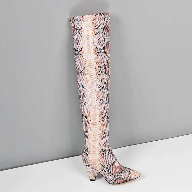 

ASUMER 2020 hot sale thigh high boots women pointed toe snake sexy high heel wedges shoes lady autumn winter stretch boots woman