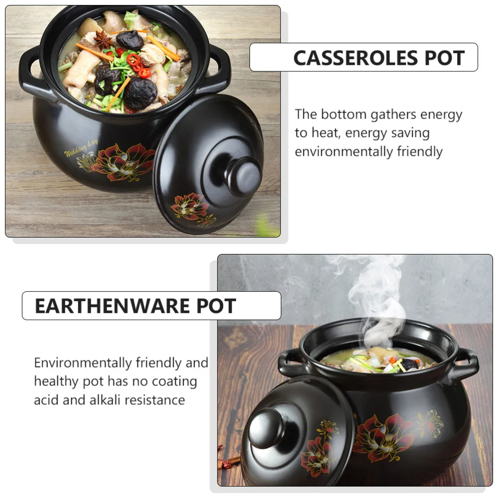 

1 Pc Ceramic Casseroles Pot Earthenware Soup Pot Practical Stew Pot (Black)