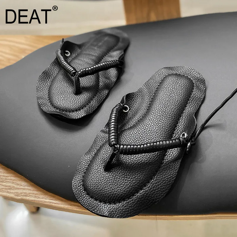 Женские шлепанцы с круглым носком DEAT черные повседневные уличные Шлепанцы из