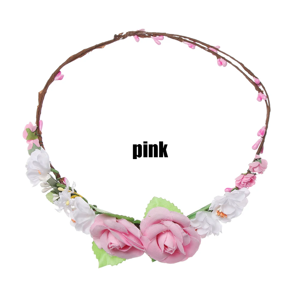 pink Богемия повязка, ободок для волос с цветами для Для женщин голову на праздники и свадьбы; для невест пляжные Головные уборы украшение для волос аксессуары - Цвет: pink