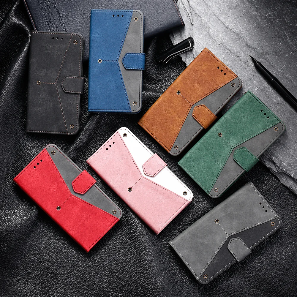 

S21 FE Leather Wallet Case for Samsung Galaxy S21 Ultra S20 Plus S10e S9 S8 Card Holder Covers Contrast Color Capa with Lanyard