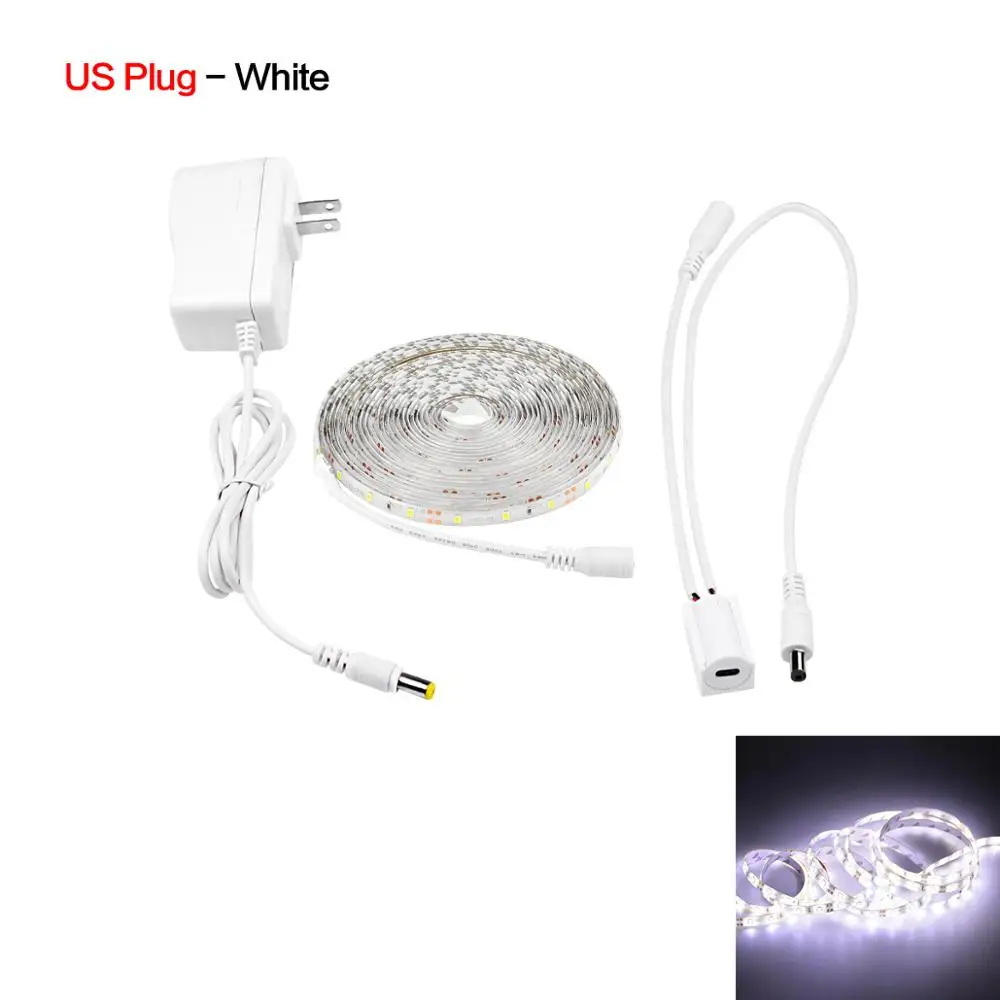 White US Plug 12В ручная развертка, умный переключатель, настенный светильник, лента, датчик движения, лампа для шкафа, кухни, спальни, украшение 1 м, 2 м, 3 м, 4 м, 5 м - Цвет абажура: White US Plug