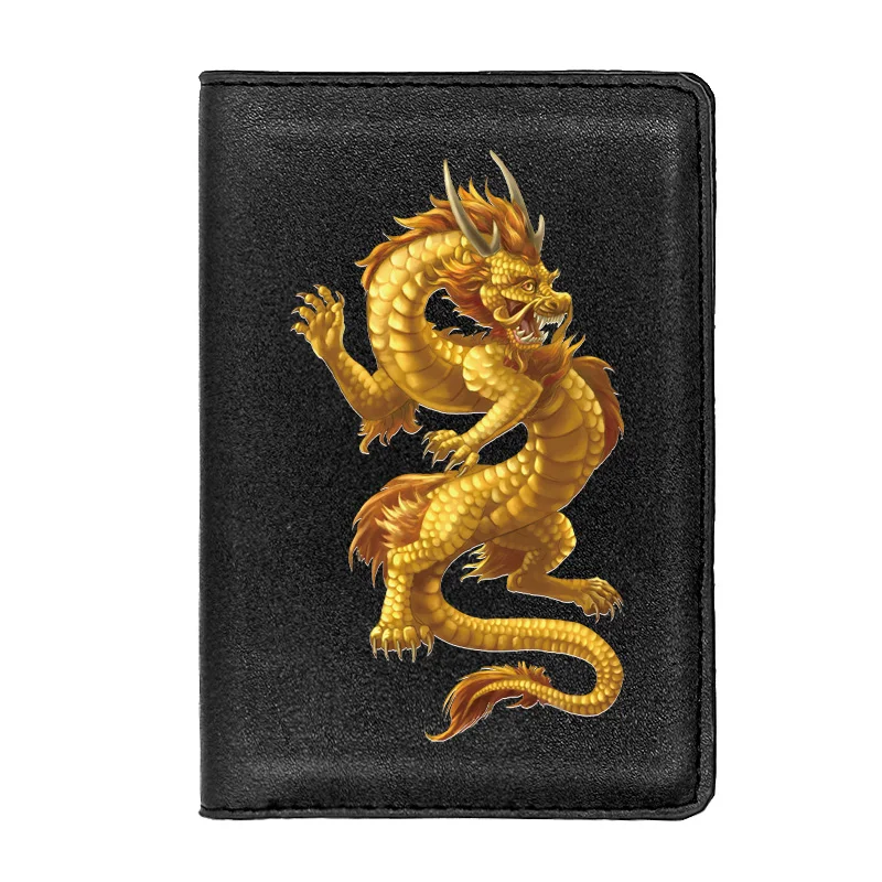 

Chinese Golden Dragon Passport Cover Men Women Leather Slim ID Card Travel Holder Wallet Document Organizer Case
