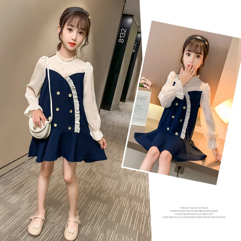 

Teenage Girls Casual Dress 2020 Autumn Spring New Children Clothing Fashion Baby Patchwork Dress Girl Clothes Teen School Dress