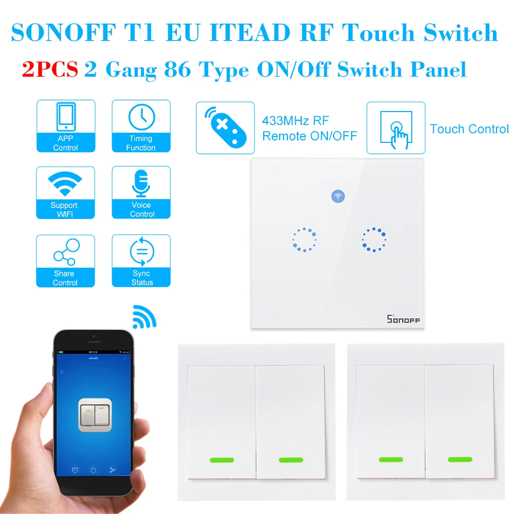 SONOFF T1 EU ITEAD 433 МГц умный WiFi настенный светильник переключатель RF/APP/сенсорный таймер управления для Google/Amazon Беспроводной RF пульт дистанционного управления