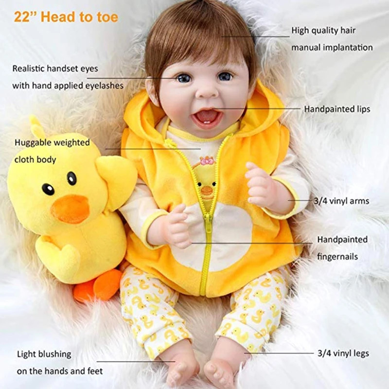 

22In Looking Lifelike Realistic Baby Newborn Care Easy Open Eyes Toy with Yellow Clothes for Children and the Elderly Xmas GXMB