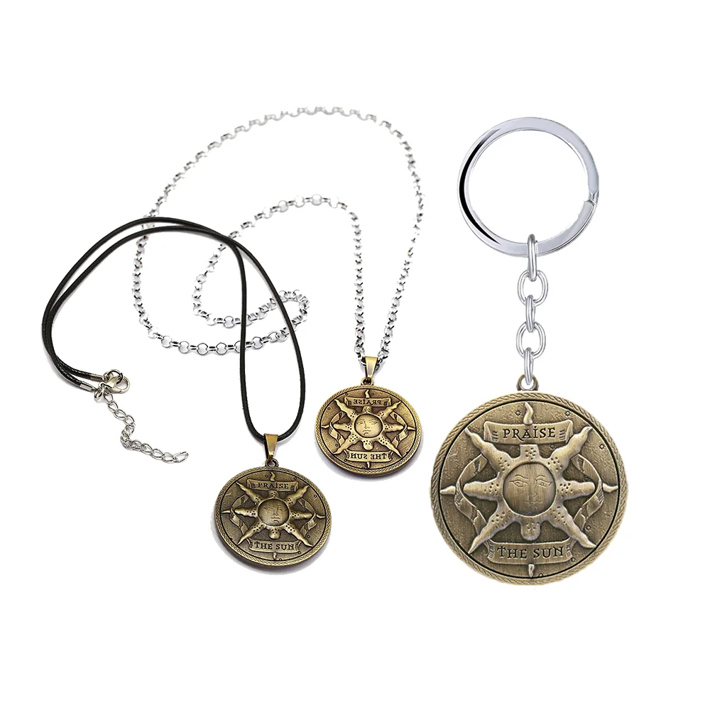 Game Dark Souls 3 Ⅲ Keychain Solaire Of Astora Sun Emblem Praise Necklace Metal Cosplay Bag Pendant Men Car Keys Charm Jewelry