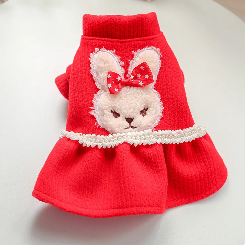 С воротником стойкой и красные платья для животных собак Одежда с заячьими