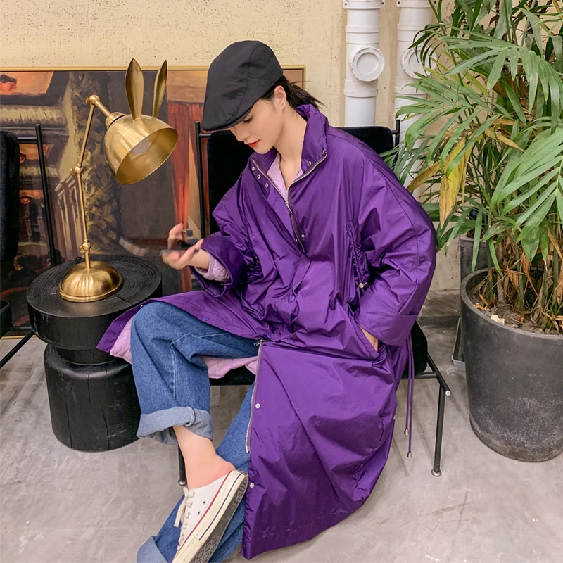 Violet Дизайн, зимний женский длинный пуховик, большие размеры, парка, пальто для женщин, тонкий, блестящий для женщин - Цвет: Violet