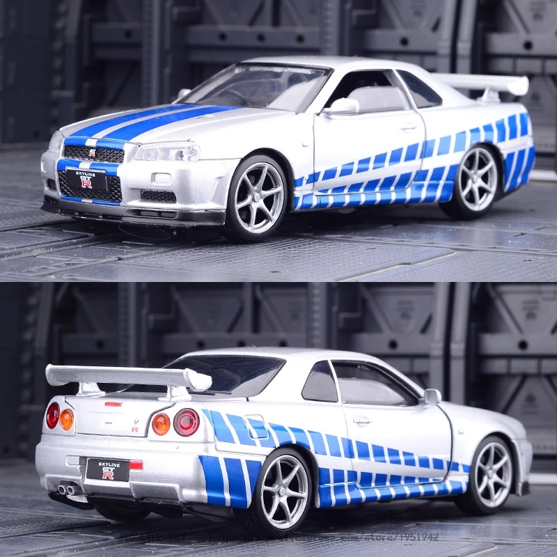 

1:32 Skyline Ares GTR R34 Diecasts & Toy Vehicles Metal Toy Car Model High Simulation Pull Back Collection Kids Toys