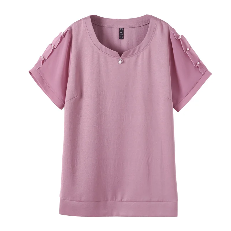 

4XL To 10XL Plus Size Women Tops Beading Short Sleeve Casual Shirts Loose Short Sleeve Summer Blouses Casual Blusas Mujer T20278