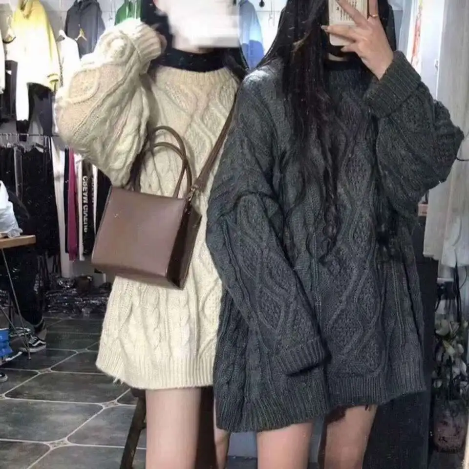 

2021 latest sweater women's autumn and winter clothes thicken lazy wind loose pullover long sweater